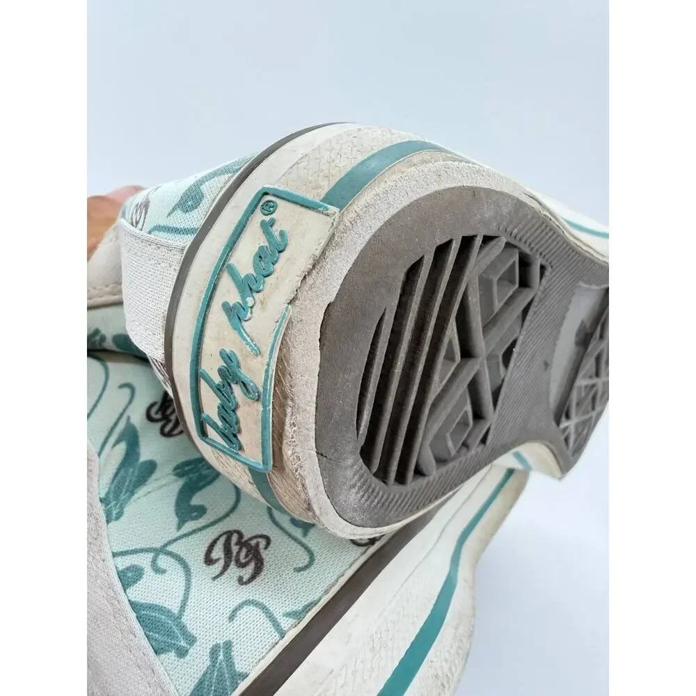 Vintage Y2K Baby Phat Logo Canvas High Top Sneakers Women Size 7 Aqua Cat